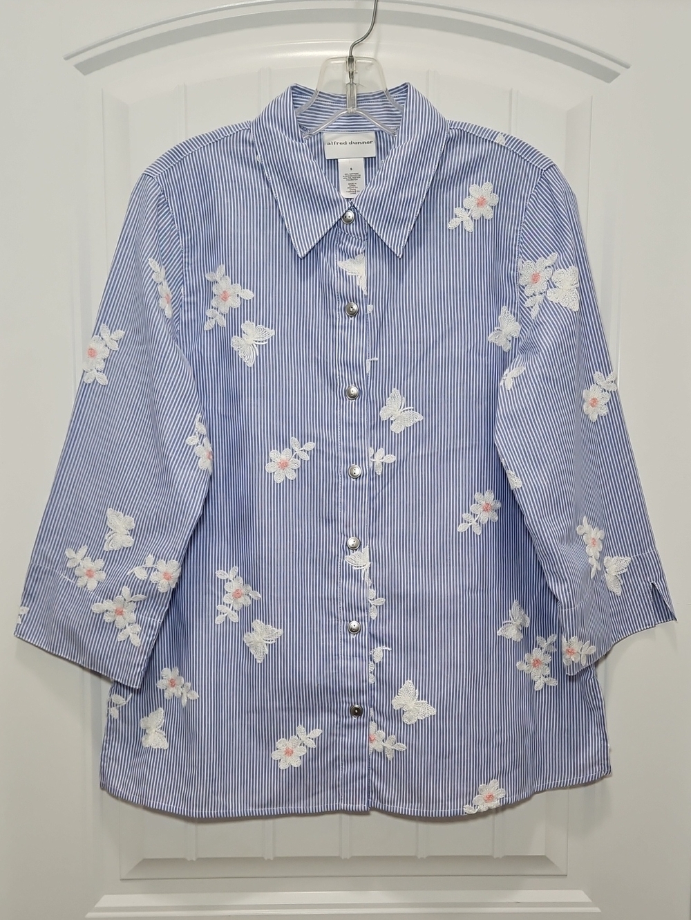 Alfred Dunner Floral Butterfly Embroidered Button Down Shirt Small Women's